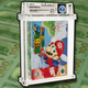 A copy of Mario 64 floating in front of a lot of money.